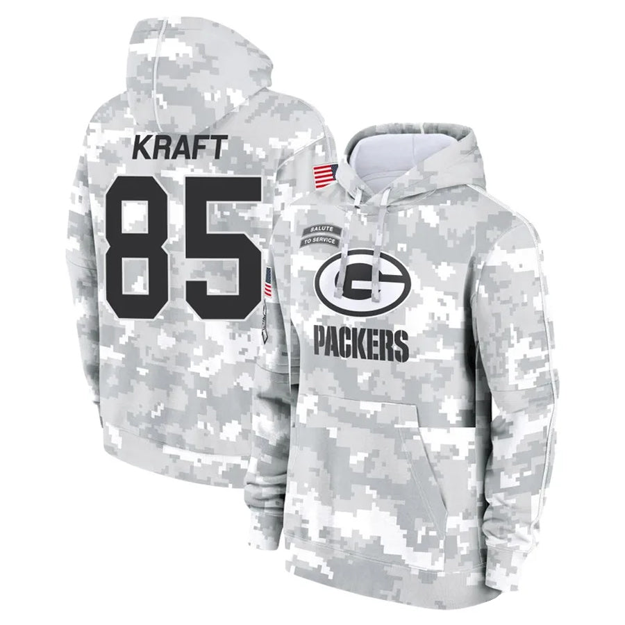 Tlead GB.Packers #85 Tucker Kraft Player Camo Salute To Service Hoodies Game Stitched Jerseys