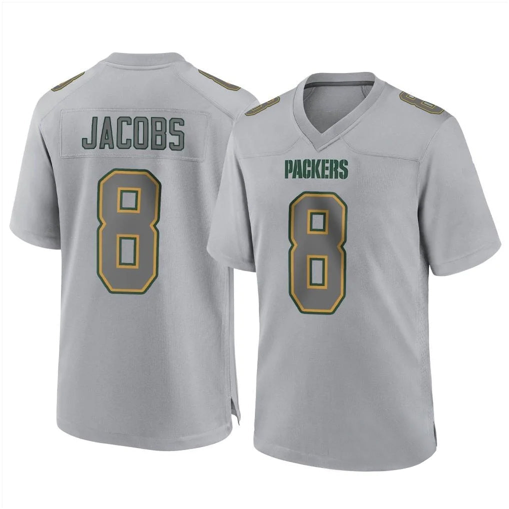 Tlead GB.Packers #8 Josh Jacobs Player Gray Atmosphere Fashion Home Game Stitched Jerseys