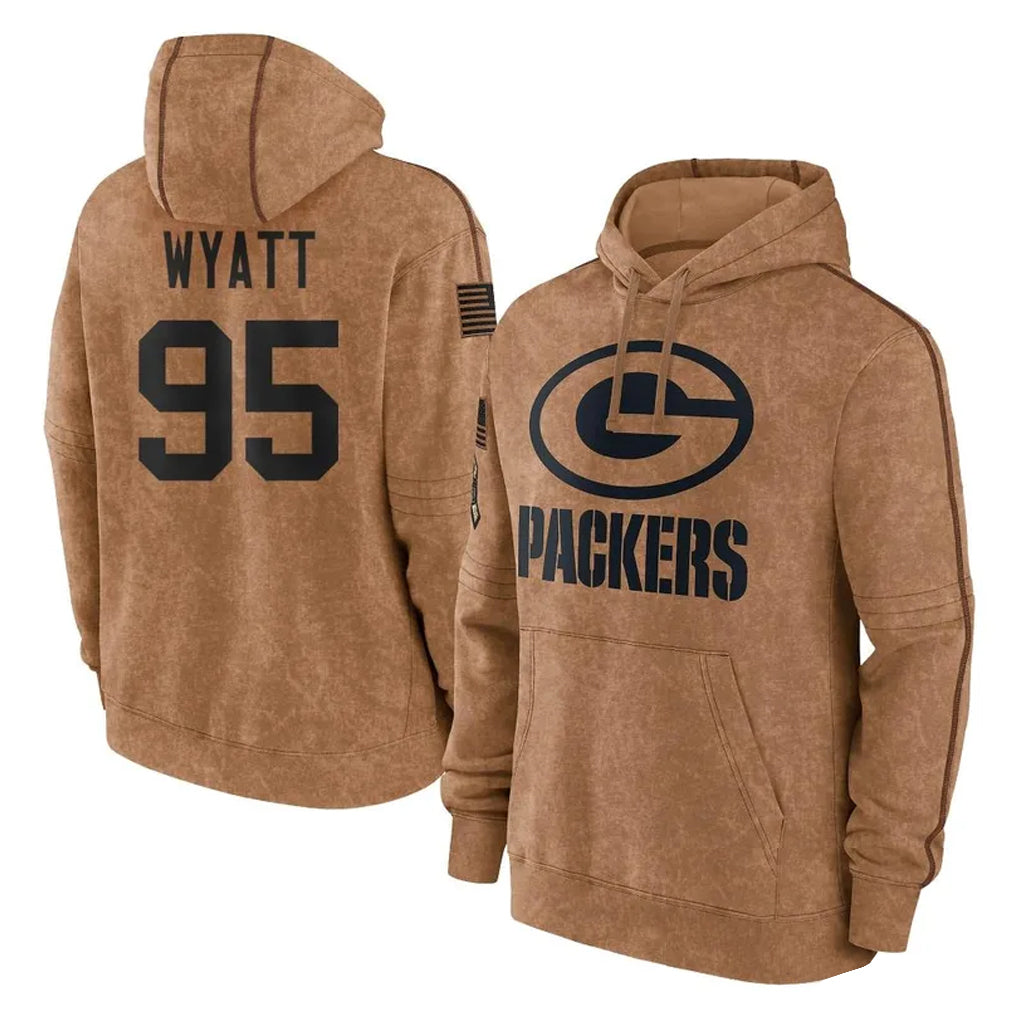 Tlead GB.Packers #95 Devonte Wyatt Player Brown Salute to Service Hoodies Limited Game Stitched Jerseys