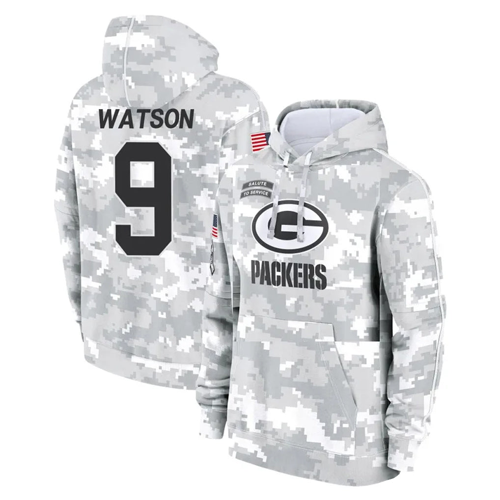 Tlead GB.Packers #9 Christian Watson Player Arctic Camo Salute to Service Hoodies Limited Game Stitched Jerseys