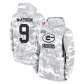 Tlead GB.Packers #9 Christian Watson Player Arctic Camo Salute to Service Hoodies Limited Game Stitched Jerseys