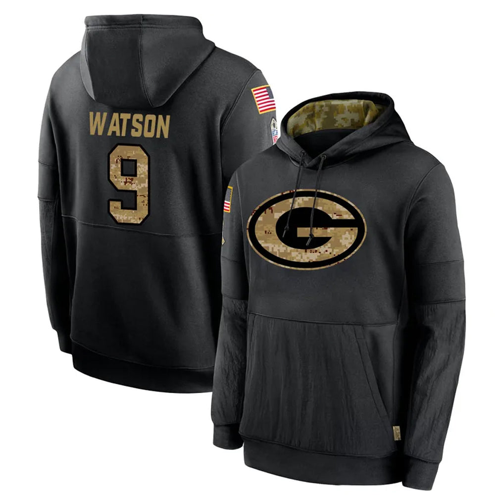Tlead GB.Packers #9 Christian Watson Player Black Salute to Service Hoodies Limited Game Stitched Jerseys