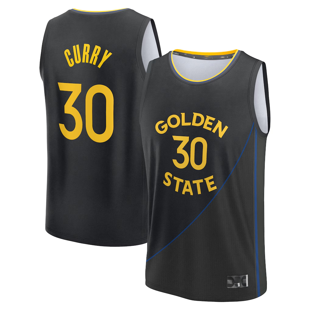Tlead G.State Warriors #30 Stephen Curry Black Fast Break Replica Player Jerseys - Statement Edition