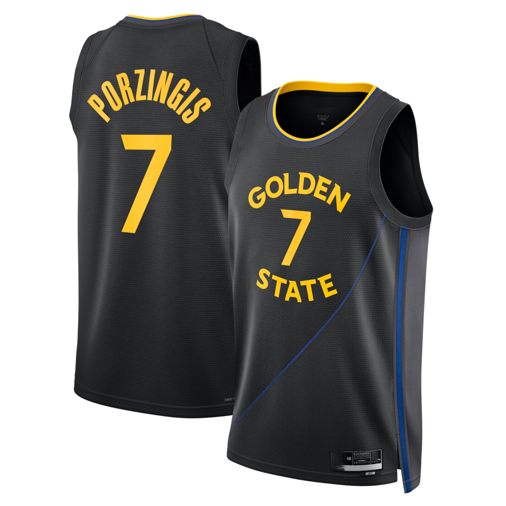 Tlead G.State Warriors #7 Kristaps Porzi??is Black Swingman Jerseys - Statement Edition