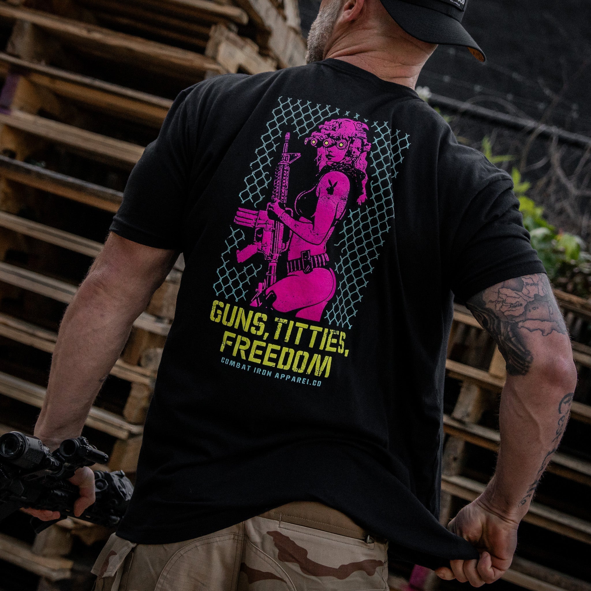 CustomNameinc cheap jerseys Ordering Guns, Titties, Freedom: Tactical Temptation Men's T-Shirt
