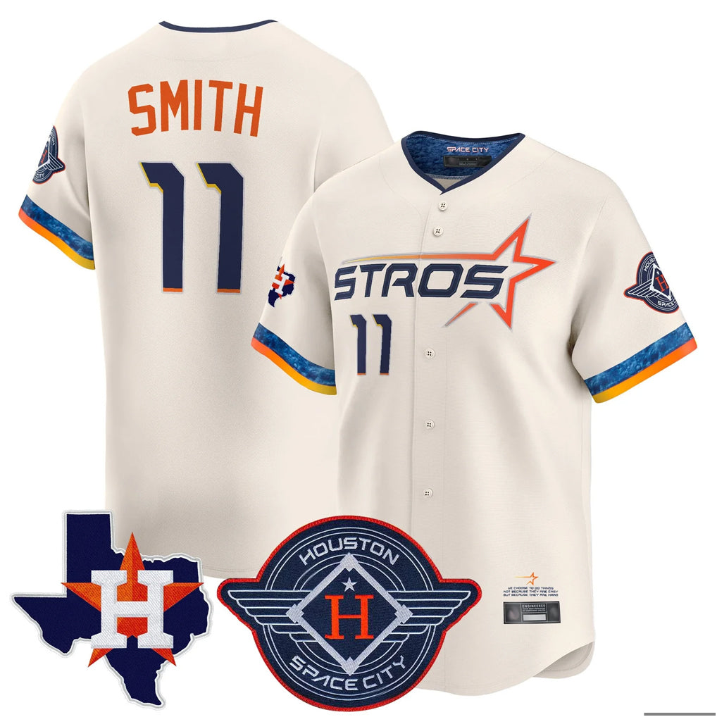 Tlead H.Astros #11 Cam Smith Player Cream City Connect Texas Patch Vapor Premier Limited Home Stitched Jerseys