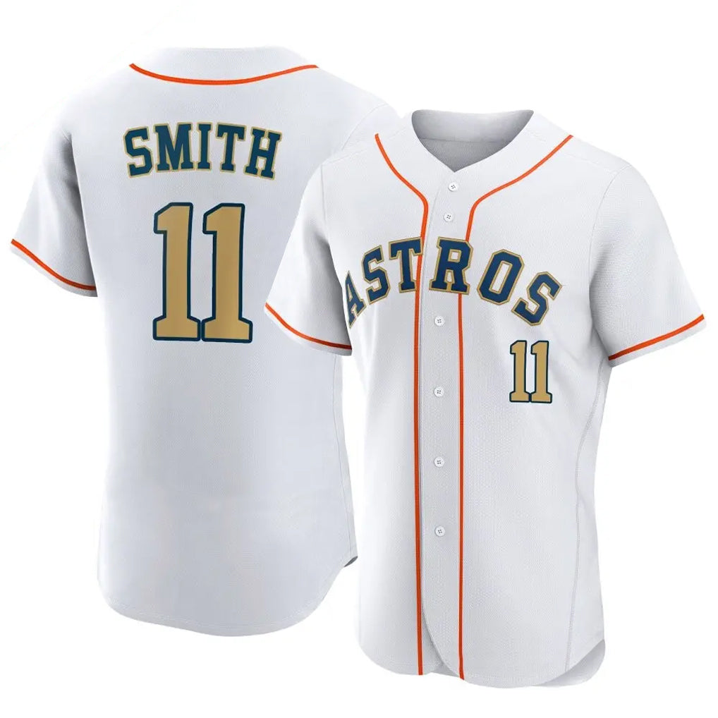 Tlead H.Astros #11 Cam Smith Player Gold Collection Limited Elite Home Stitched Jerseys