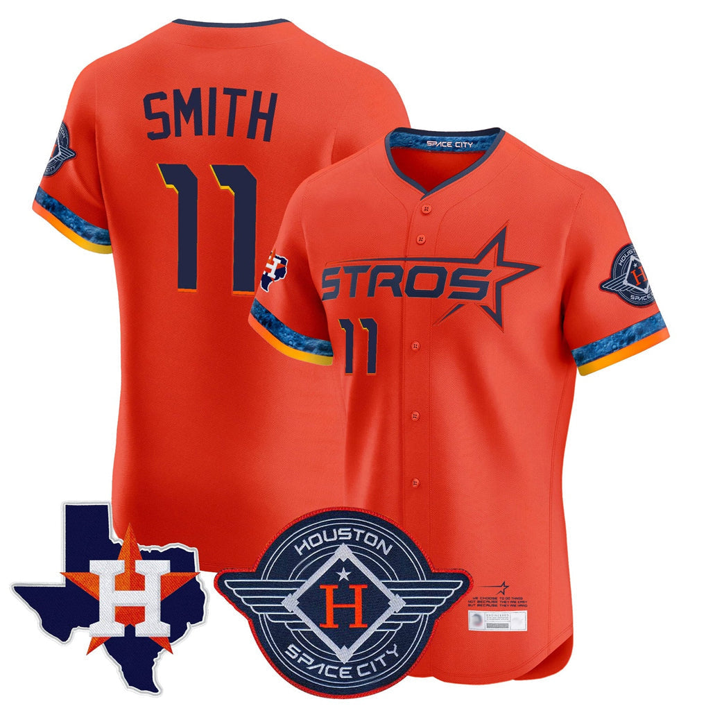 Tlead H.Astros #11 Cam Smith Player Orange City Connect Texas Patch Vapor Premier Limited Elite Home Stitched Jerseys