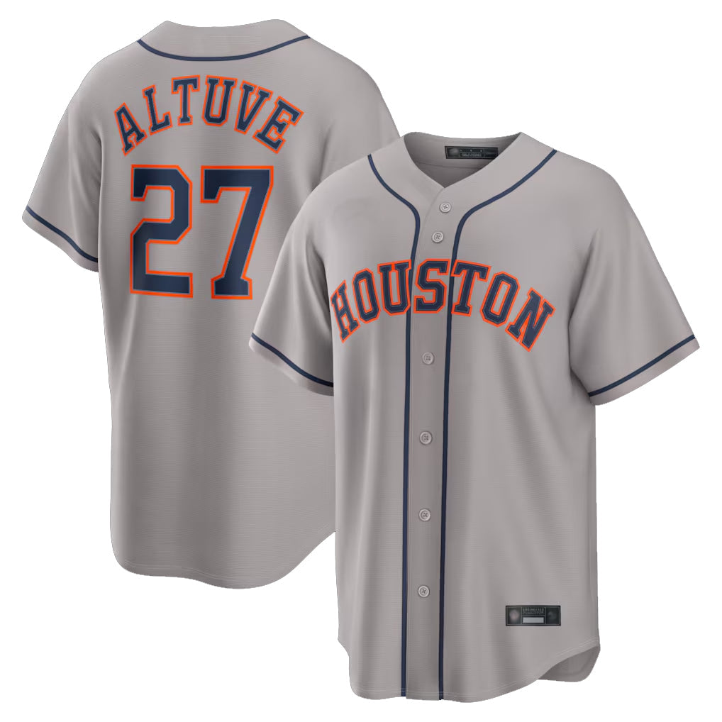 Tlead H.Astros #27 Jose Altuve Player Gray Home Game Stitched Jerseys