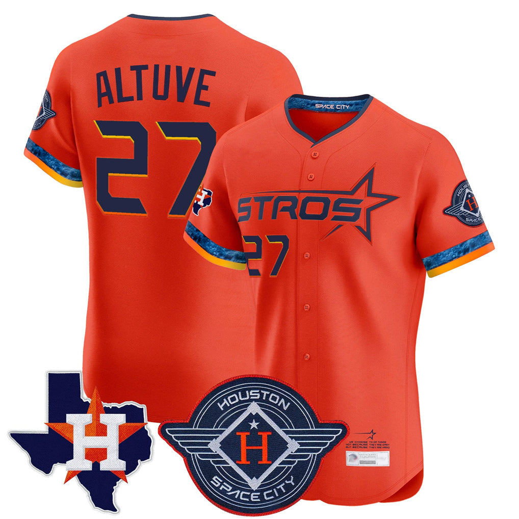 Tlead H.Astros #27 Jose Altuve Player Orange City Connect Texas Patch Vapor Premier Limited Elite Home Stitched Jerseys