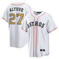 Tlead H.Astros #27 Jose Altuve Player White Gold Collection Game Home Stitched Jerseys