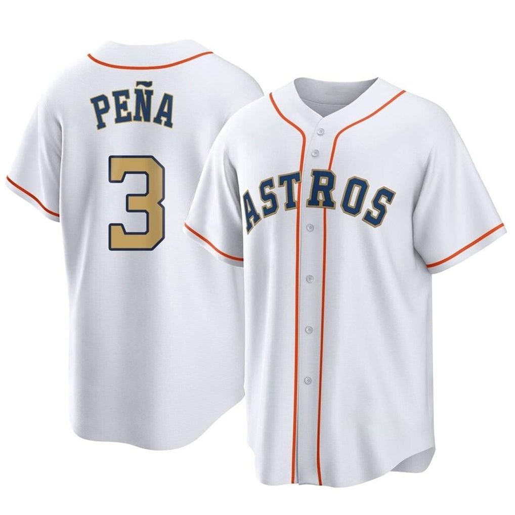 Tlead H.Astros #3 Jeremy Pe?a Player Gold Collection Game Home Stitched Jerseys