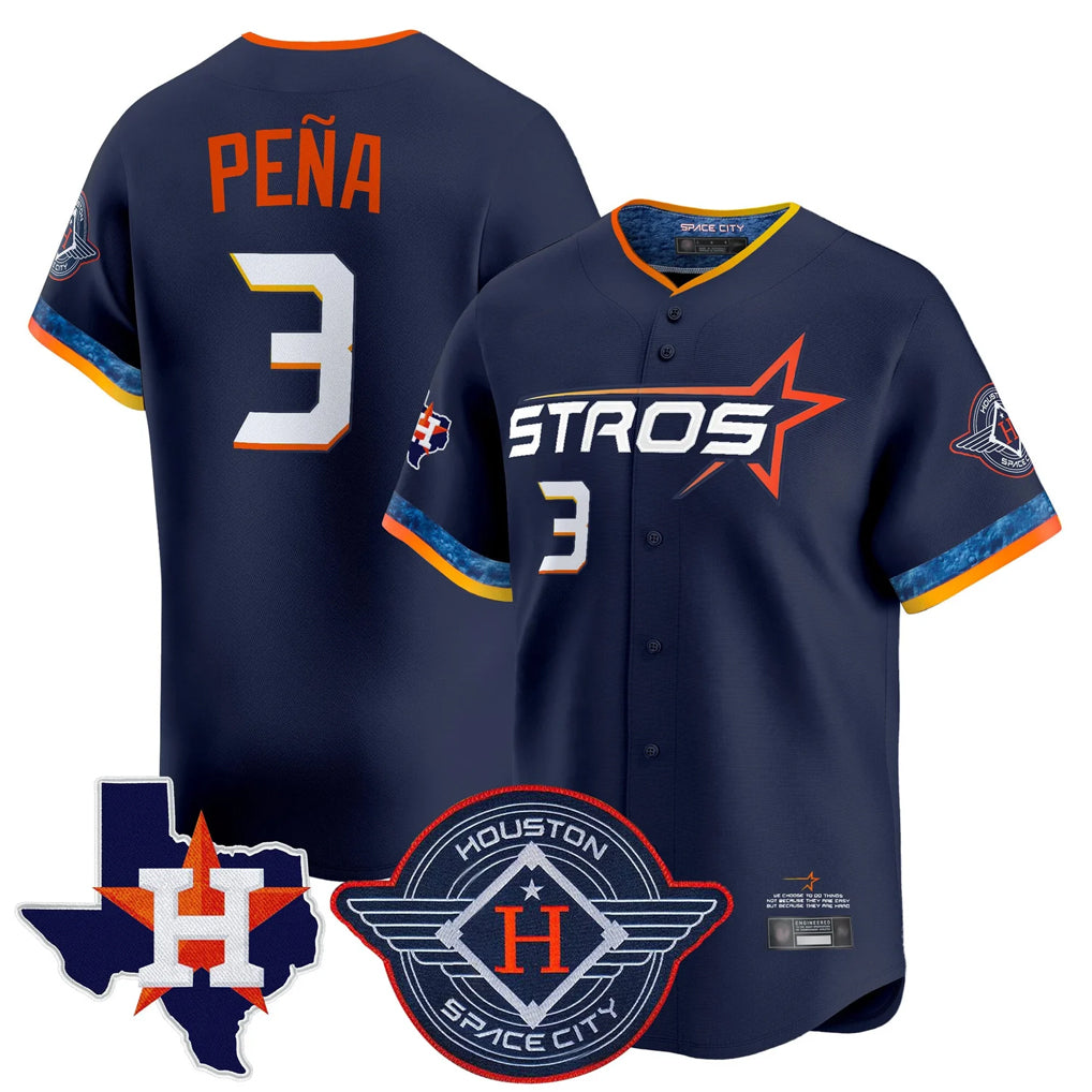 Tlead H.Astros #3 Jeremy Pe?a Player Navy City Connect Texas Patch Vapor Premier Limited Home Stitched Jerseys