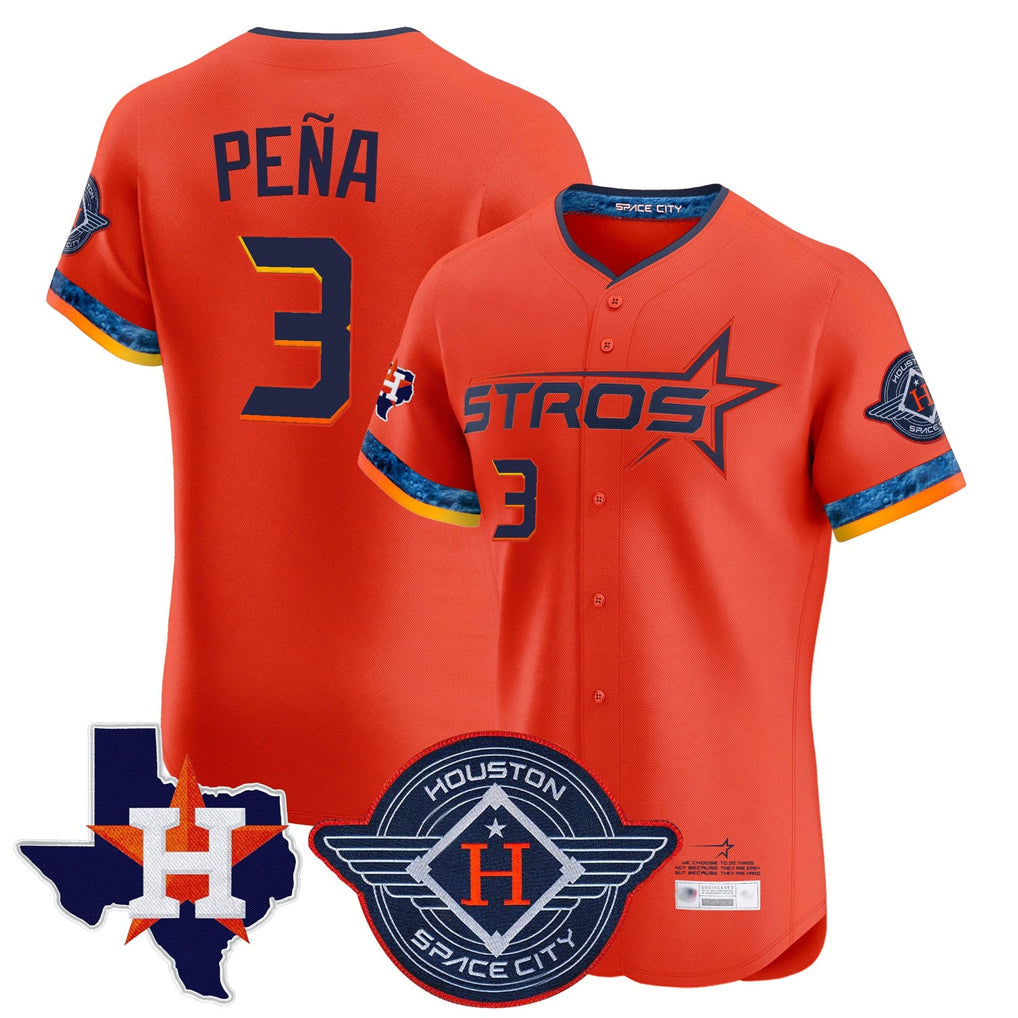 Tlead H.Astros #3 Jeremy Pe?a Player Orange City Connect Texas Patch Vapor Premier Limited Elite Home Stitched Jerseys