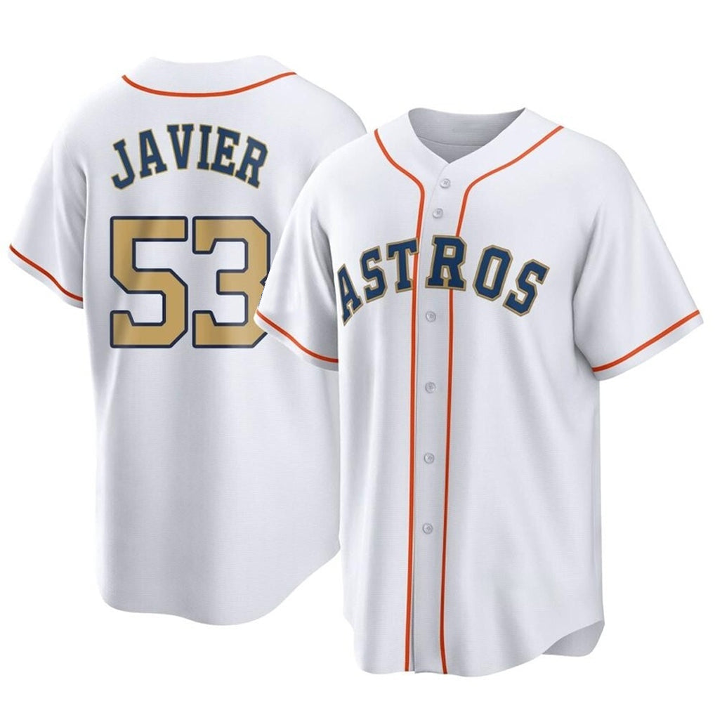 Tlead H.Astros #53 Cristian Javier Player Gold Collection Game Home Stitched Jerseys