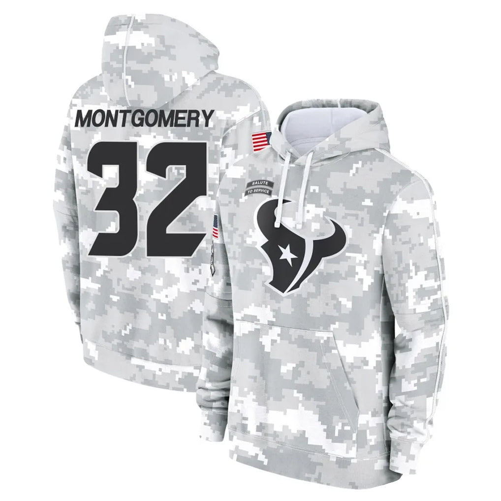 Tlead H.Texans #32 David Montgomery Player Arctic Camo Salute to Service Hoodies Limited Game Stitched Jerseys