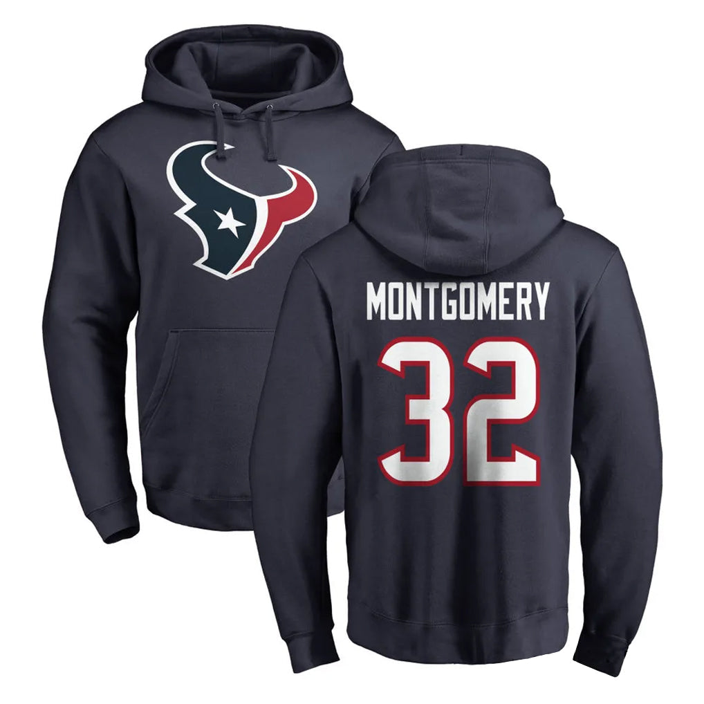 Tlead H.Texans #32 David Montgomery Player Navy Pro Line Pullover Hoodie Limited Game Stitched Jerseys
