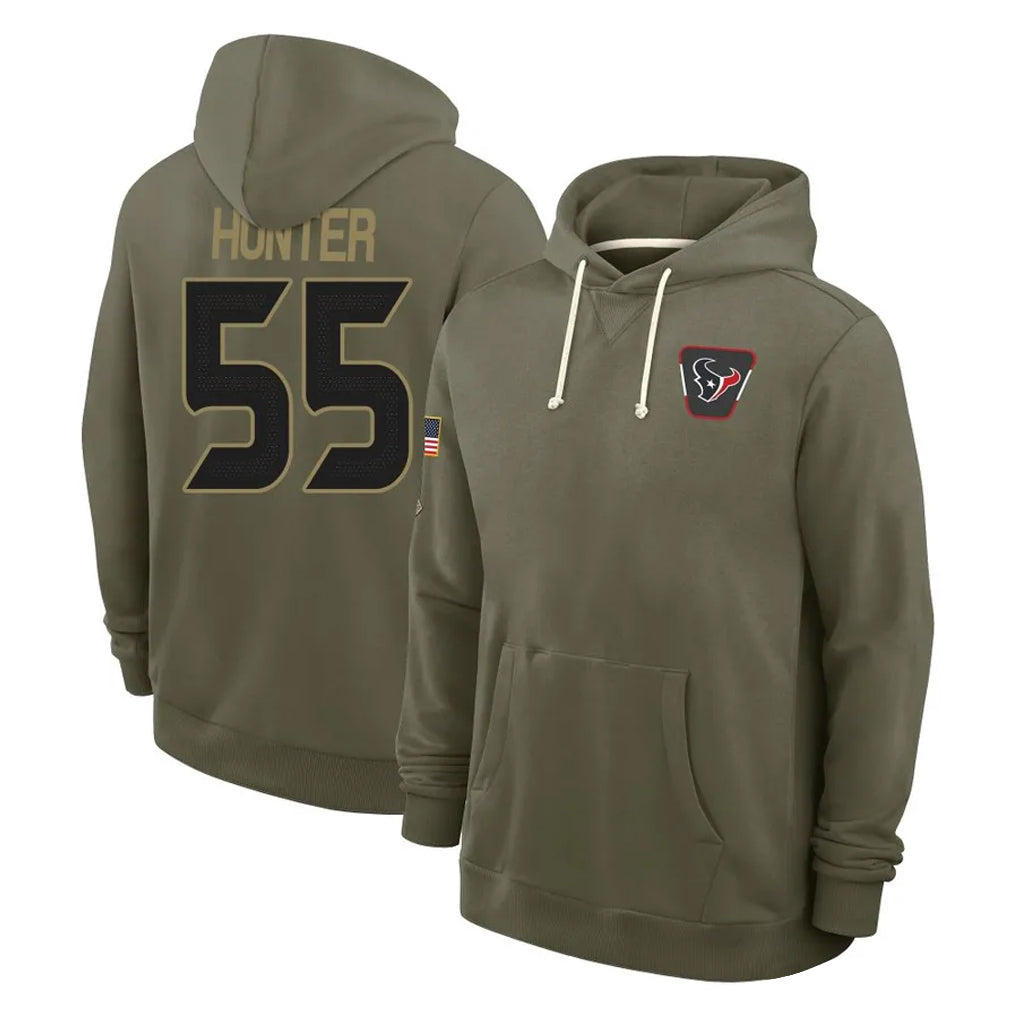 Tlead H.Texans #55 Danielle Hunter Player Olive Salute to Service Pullover Hoodies Limited Stitched Jerseys
