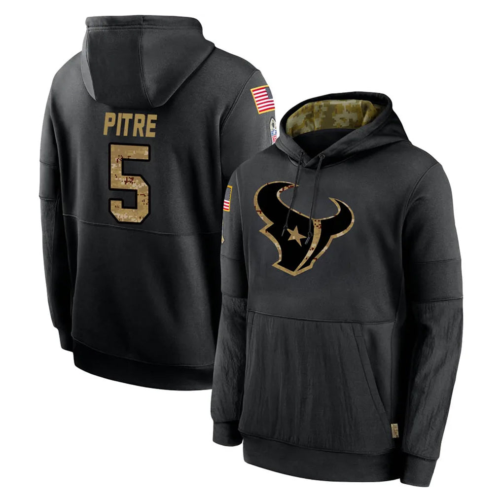 Tlead H.Texans #5 Jalen Pitre Player Black Salute to Service Hoodies Limited Game Stitched Jerseys