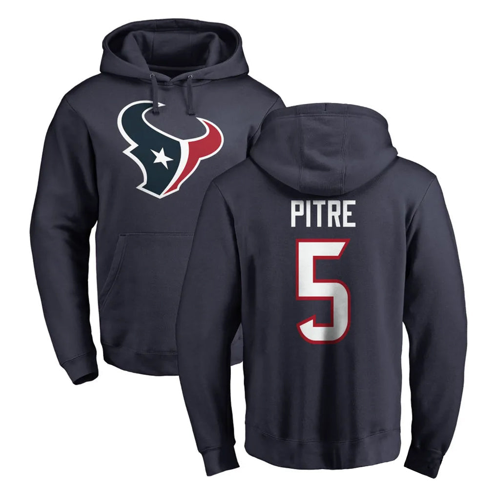Tlead H.Texans #5 Jalen Pitre Player Navy Pro Line Pullover Hoodie Limited Game Stitched Jerseys
