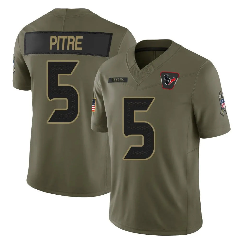 Tlead H.Texans #5 Jalen Pitre Player Olive 2025 Salute To Service Limited Game Stitched Jerseys