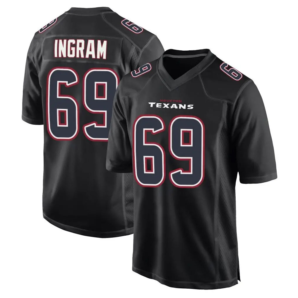 Tlead H.Texans #69 Ed Ingram Player Black Fashion Home Game Stitched Jerseys