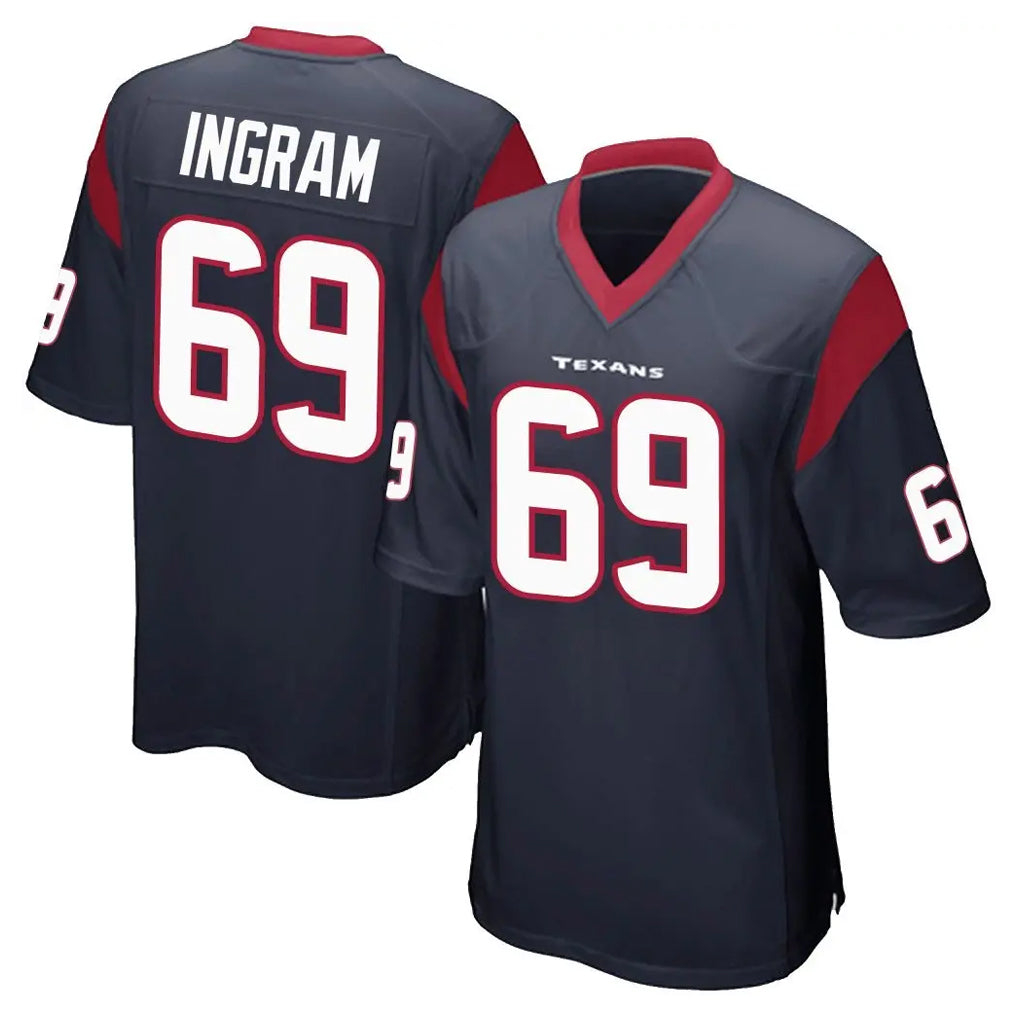 Tlead H.Texans #69 Ed Ingram Player Navy Home Game Stitched Jerseys