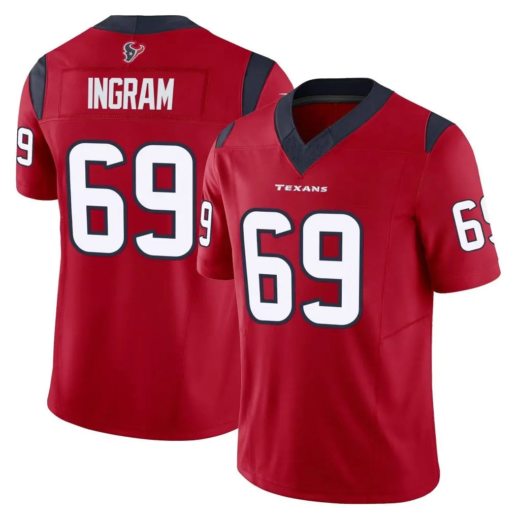 Tlead H.Texans #69 Ed Ingram Player Red Limited Vapor F.U.S.E. Home Game Stitched Jerseys