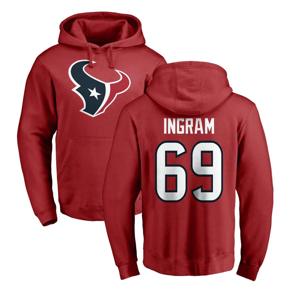 Tlead H.Texans #69 Ed Ingram Player Red Pro Line Pullover Hoodie Limited Game Stitched Jerseys