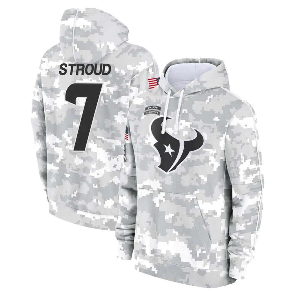 Tlead H.Texans #7 CJ Stroud Player Arctic Camo Salute to Service Hoodies Limited Game Stitched Jerseys