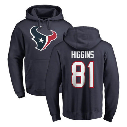 Tlead H.Texans #81 Jayden Higgins Player Navy Pro Line Pullover Hoodie Limited Game Stitched Jerseys