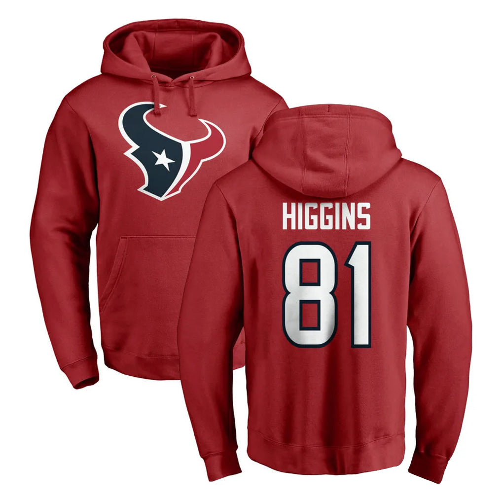 Tlead H.Texans #81 Jayden Higgins Player Red Pro Line Pullover Hoodie Limited Game Stitched Jerseys