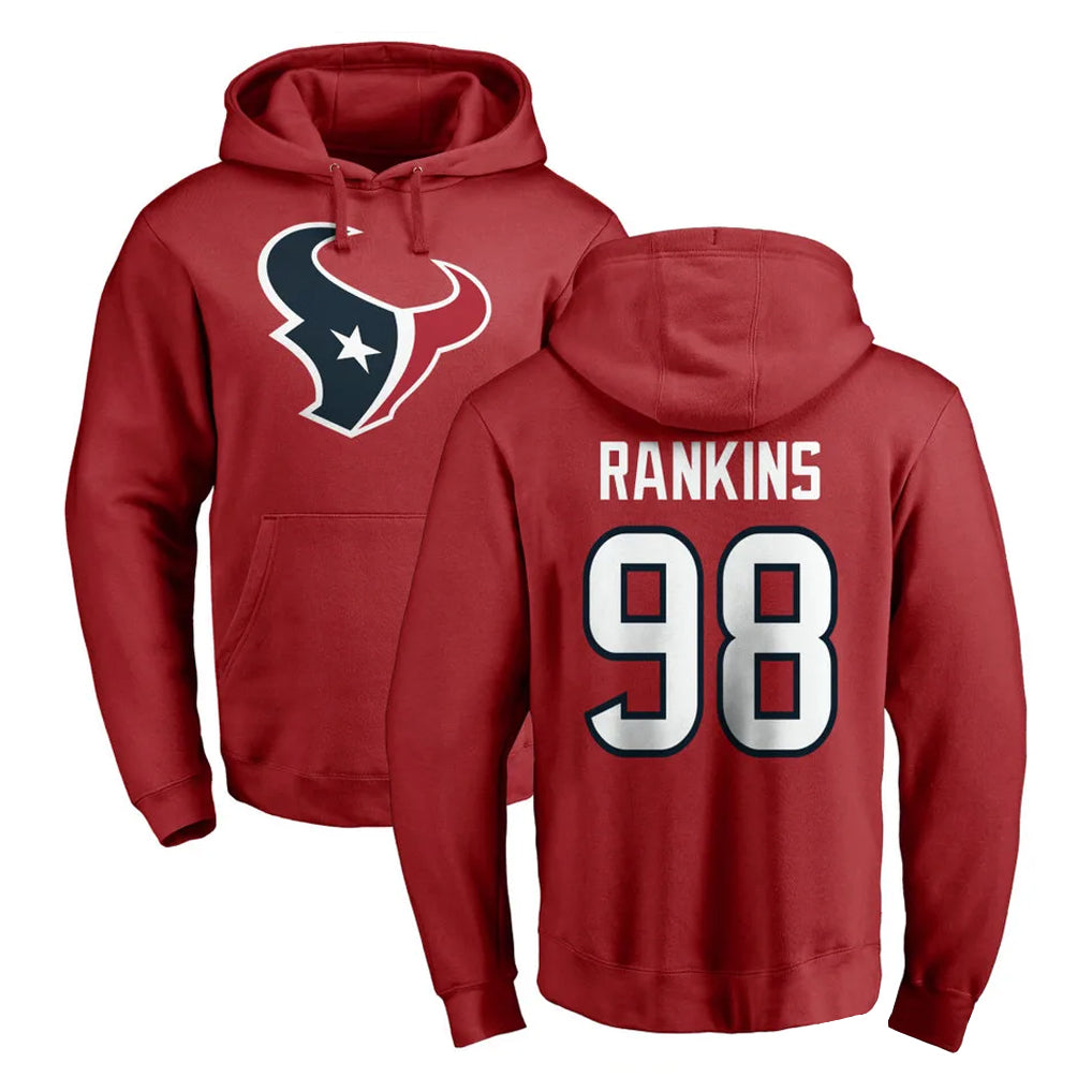 Tlead H.Texans #98 Sheldon Rankins Player Red Pro Line Pullover Hoodie Limited Game Stitched Jerseys