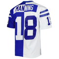 Tlead IN.Colts #18 Peyton Manning Mitchell & Ness Royal White 1998 Split Legacy Replica Stitched Puhic Jersey