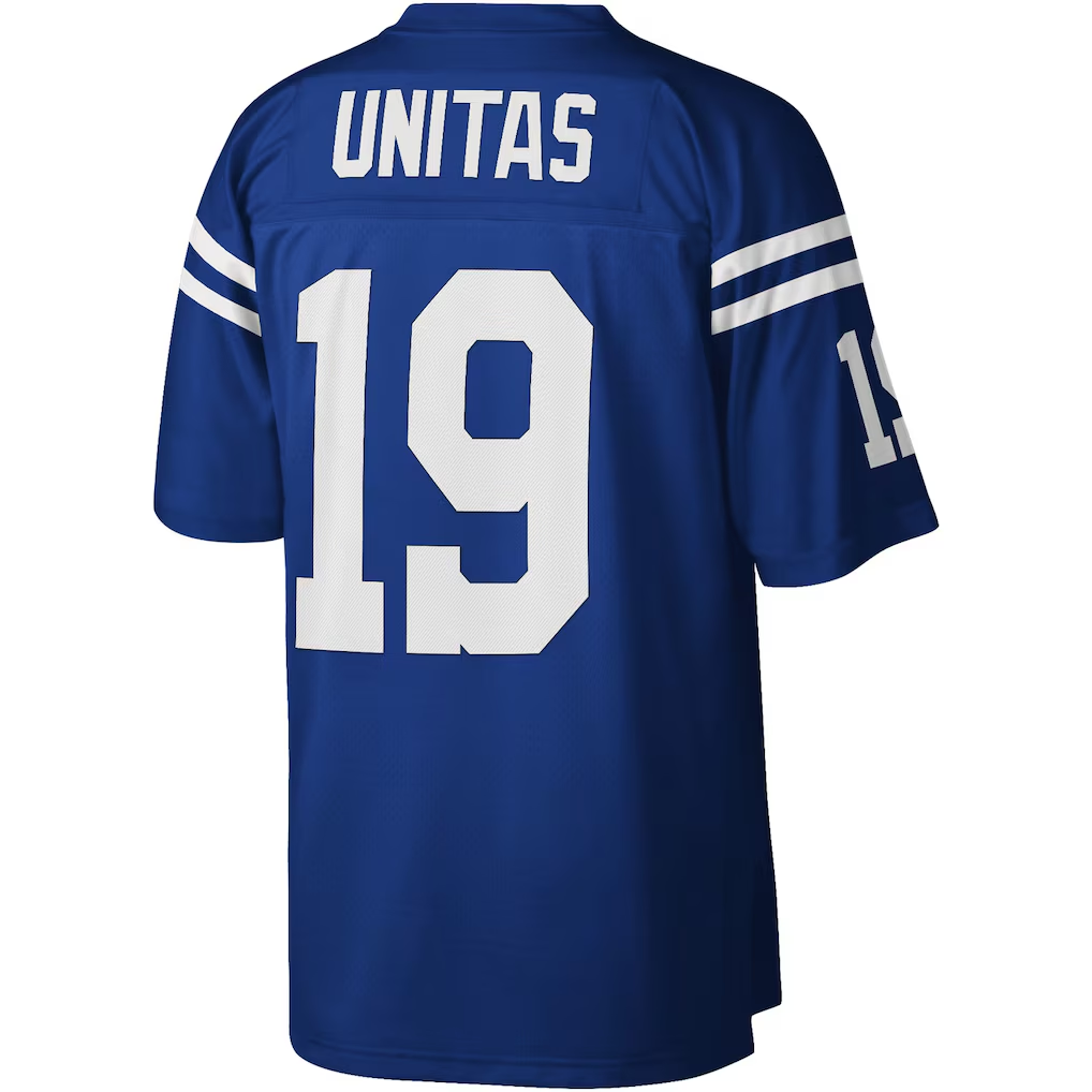 Tlead IN.Colts #19 Johnny Unitas Mitchell & Ness Royal Legacy Replica Stitched Puhic Jersey
