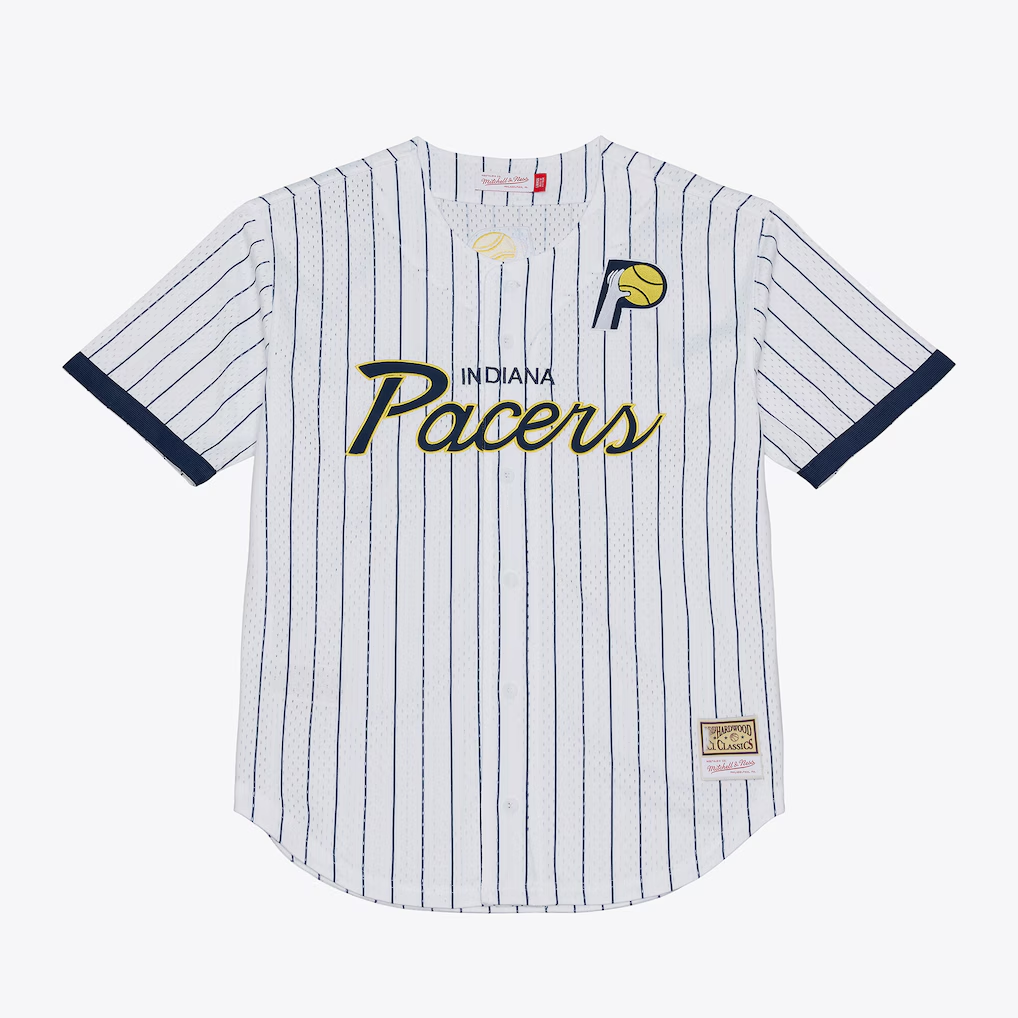 Tlead I.Pacers Mitchell & Ness White Head Coach Pinstripe Mesh Full-Button Baseball Jerseys