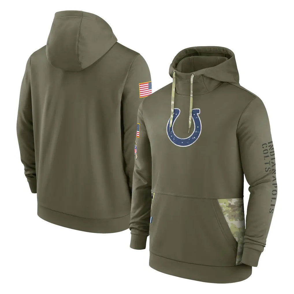 Tlead IN.Colts Olive Salute To Service Hoodies Limited Blank Player Stitched Jerseys