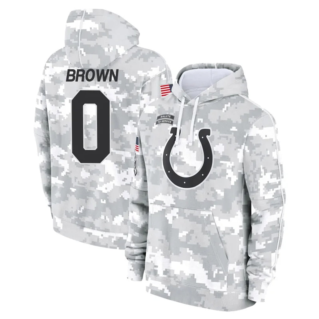 Tlead IN.Colts #0 Pharaoh Brown Player Arctic Camo Salute to Service Hoodies Limited Game Stitched Jerseys
