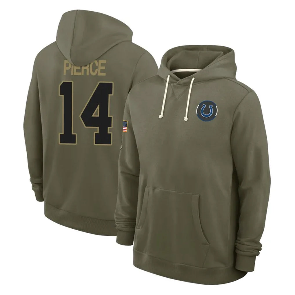 Tlead IN.Colts #14 Alec Pierce Player Olive Salute to Service Pullover Hoodies Limited Stitched Jerseys