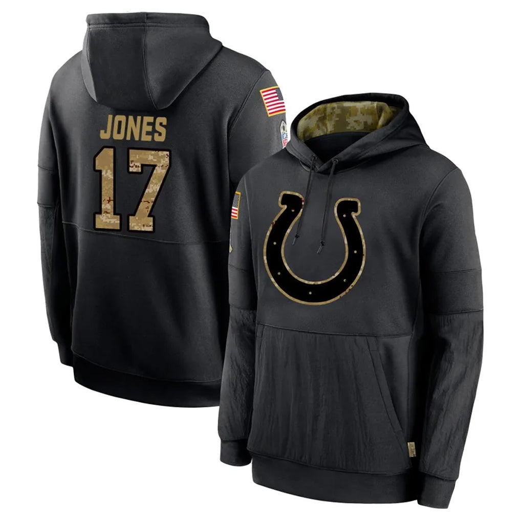 Tlead IN.Colts #17 Daniel Jones Player Black Salute to Service Hoodies Limited Game Stitched Jerseys