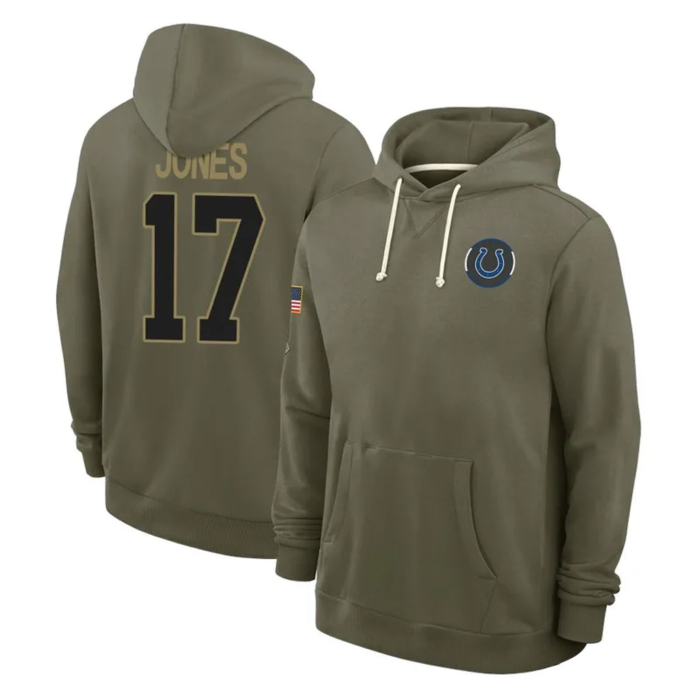 Tlead IN.Colts #17 Daniel Jones Player Olive Salute to Service Pullover Hoodies Limited Stitched Jerseys