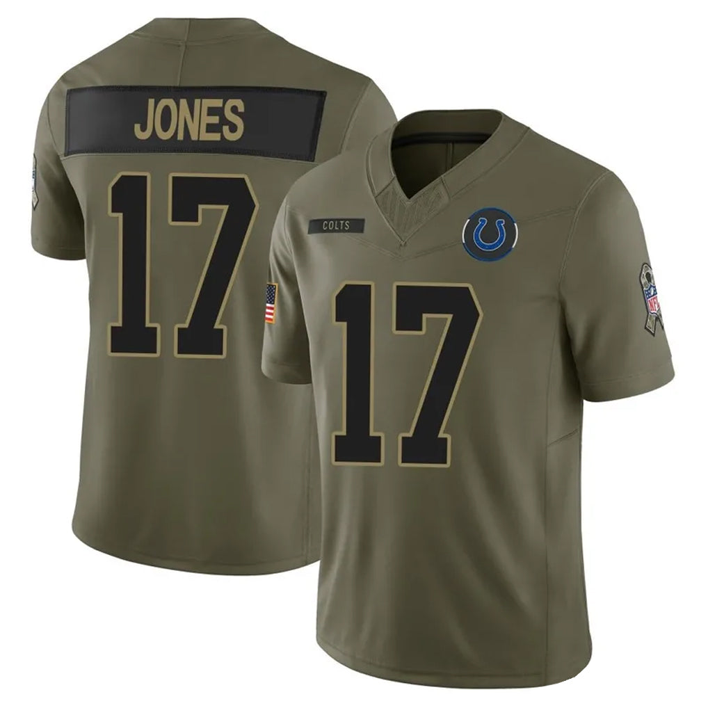 Tlead IN.Colts #17 Daniel Jones Player Salute to Service Limited Olive Stitched Jerseys