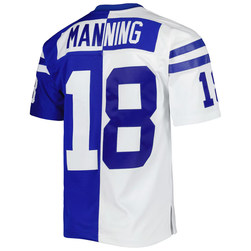 Tlead IN.Colts #18 Peyton Manning Mitchell & Ness Royal-White Split Legacy Replica Stitched Jerseys