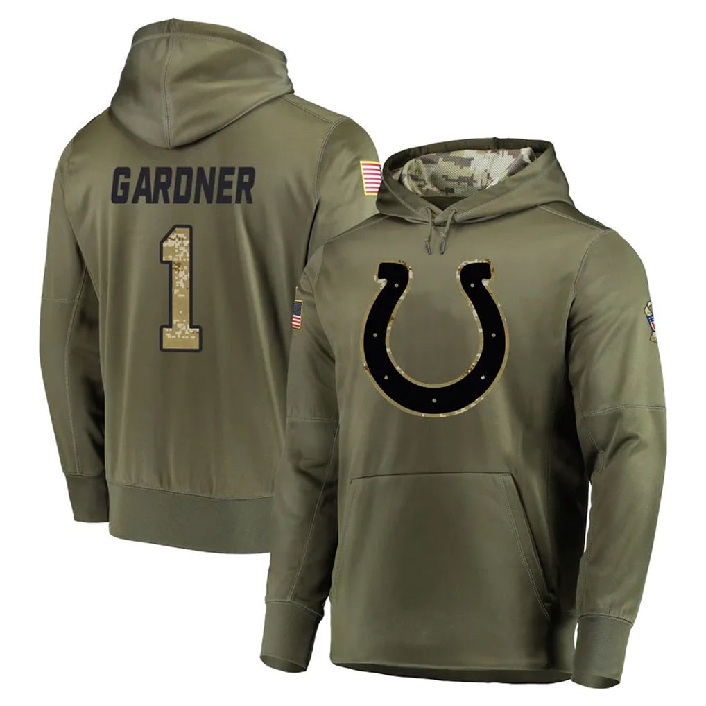 Tlead IN.Colts #1 Sauce Gardner Player Olive Salute to Service Pullover Hoodies Home Game Stitched Jerseys