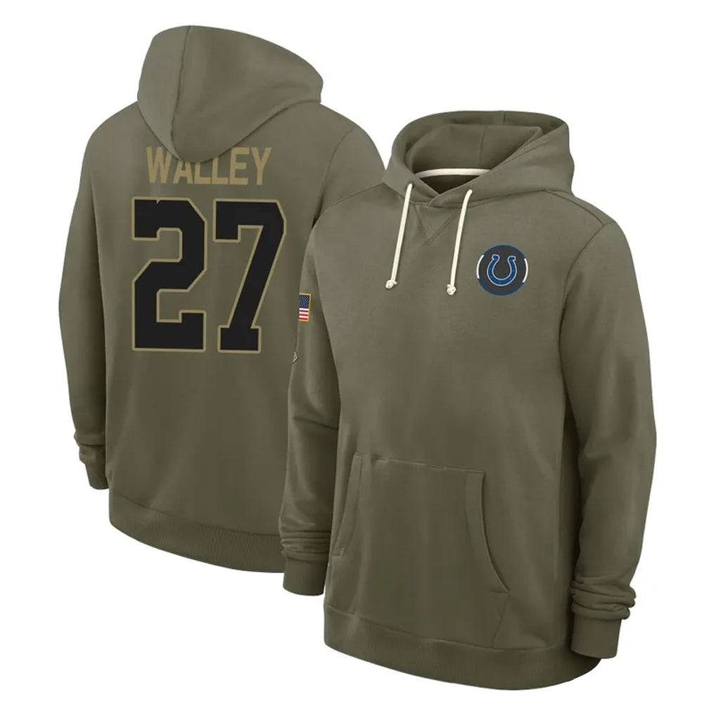Tlead IN.Colts #27 Justin Walley Player Olive Salute to Service Pullover Hoodies Limited Stitched Jerseys