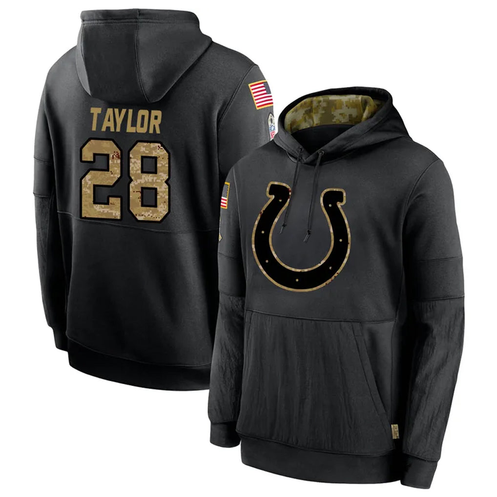 Tlead IN.Colts #28 Jonathan Taylor Player Black Salute To Service Hoodies Stitched Jerseys