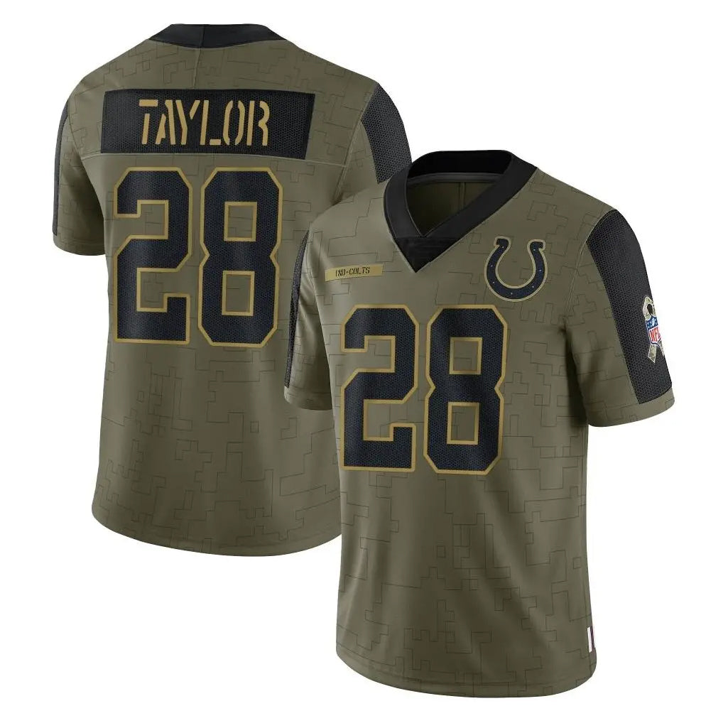 Tlead IN.Colts #28 Jonathan Taylor Player Olive Salute To Service Limited Game Stitched Jerseys