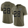 Tlead IN.Colts #28 Jonathan Taylor Player Olive Salute To Service Limited Stitched Jerseys