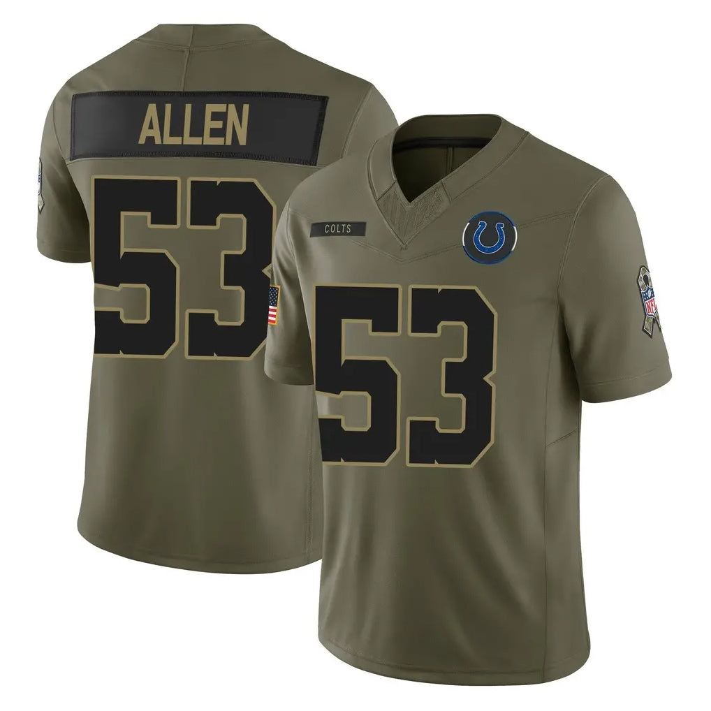 Tlead IN.Colts #53 CJ Allen Player Olive 2025 Salute To Service Limited Game Stitched Jerseys