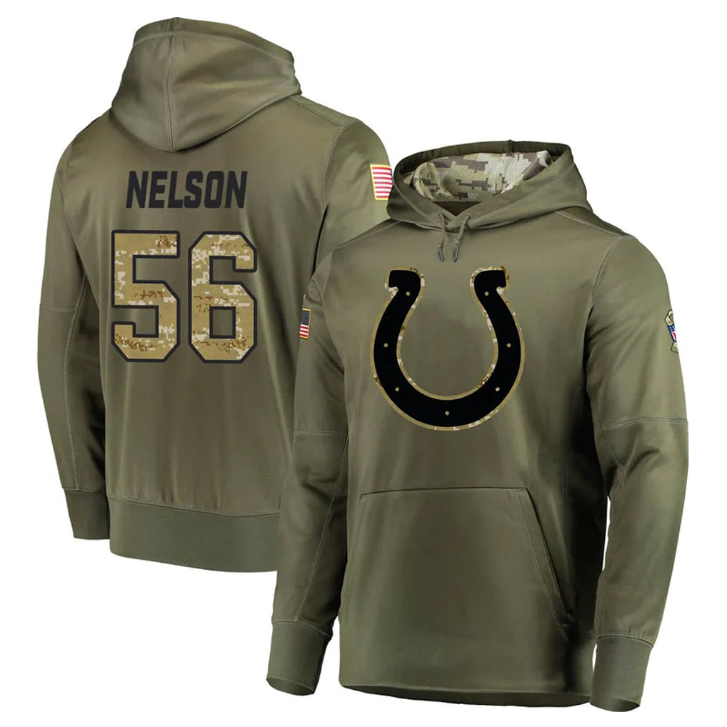 Tlead IN.Colts #56 Quenton Nelson Player Olive Salute to Service Pullover Hoodies Home Game Stitched Jerseys